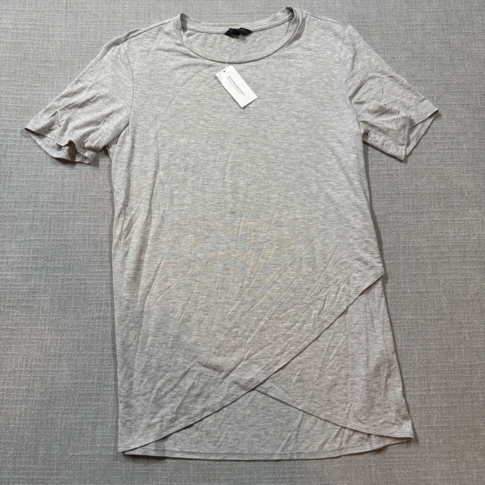 Banana Republic T-Shirt Womens Medium Gray Heather Cross Front Short Sleeve